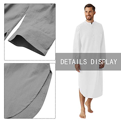 SEAUR Mens Nightshirts Long Sleeve Sleepwear Cotton Robe Henley Shirts Kaftan Thobe Loungewear Pamajas Comfort Sleep Shirts3