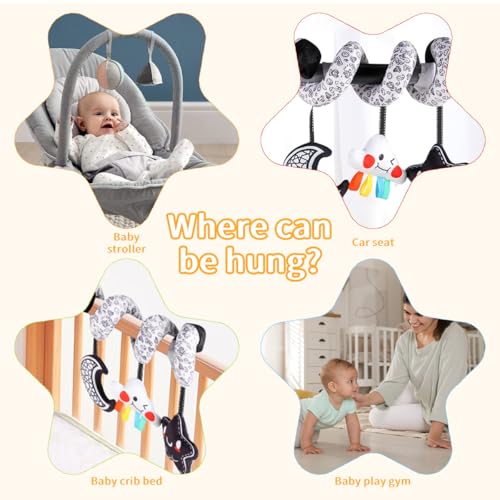Image of SNOWIE SOFT Star and Moon Stroller Soft Plush Toys for 6 Month Old Baby Spiral Black and White Cartoon Sensory Toy Interactive Cartoon Stuffed Plush Baby Toys for 6 to 12 Months Crib Ornament