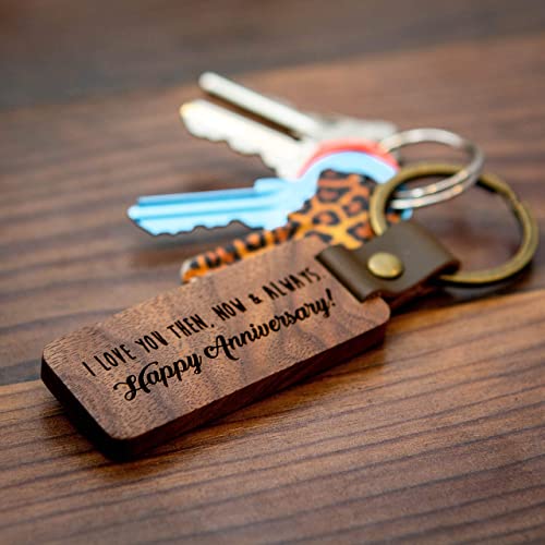 Muujee I Love You Then, Now & Always Happy Anniversary Keychain - Engraved Wooden Keychain Key Chain Anniv Gift Ideas #TOP1