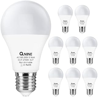 QNINE 8-Pack Warm White E27 Screw Bulb, 9W (60W Equivalent), 806lm, LED Bulbs ES, 2700K, Non-Dimmable