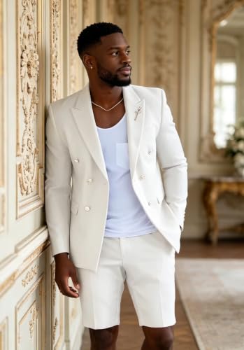 Image of Short Suits for Men 2 Piece Summer Mens Suit Beach Wedding Tuxedo