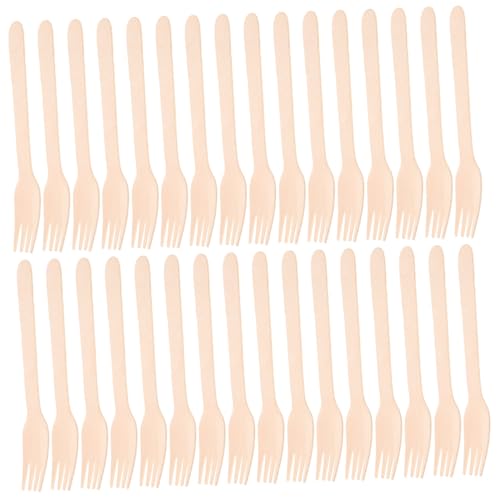 FOMIYES 100pcs Natural Wooden Cutlery Set Dinner Forks Disposable Utensils for Parties Camping Picnics Weddings Events