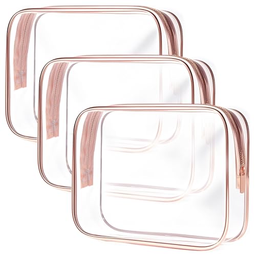 Clear Toiletry Bags, 3-Pack RosePink