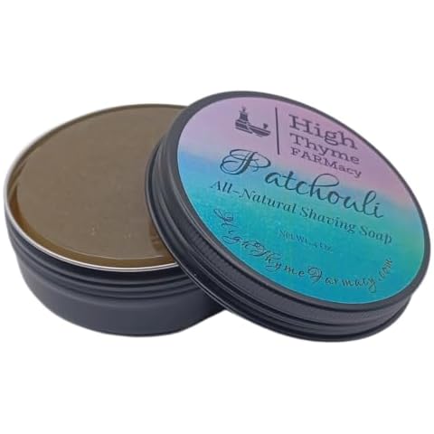 High Thyme FARMacy Shaving Soap Puck - 4 Ounce Bar of Soap for Shaving - Shave Soap Puck in Travel Tin - Shave Soap for Men - Handmade - Made in the USA (Patchouli) Cover