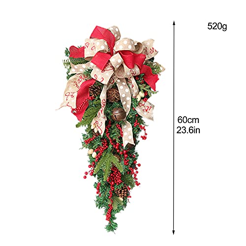 Hlter Christmas Upside Down Tree, Upside Down Artificial Christmas Tree, Upside Down Rattan Christmas Tree Decorations Christmas Swag For Seasonal Indoor Home Decor 60Cm/23.6Inch #TOP5