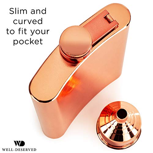 8oz Copper Flask and Funnel Set. Copper 7th / 22nd Anniversary Gifts for Men or Women, Him or Her. Gift Ideas. Rose Gold Flask. Black Satin Gift Box. Copper Alcohol Drinking Flask. by Well-Deserved