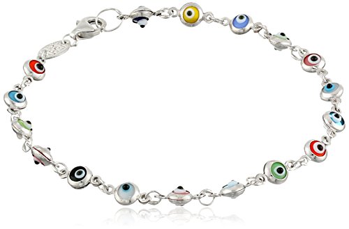 Amazon Collection Sterling Silver Small Multi-Colored Guardian Eye Bracelet, 7