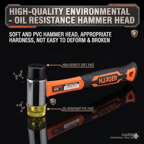 Image of Harden 35mm Dual Head Mallet Hammer with Fiberglass Handle | TPU & Soft PVC Non-Marring Heads | Shockproof Grip for Tile, Flooring & Auto Repair - 590403