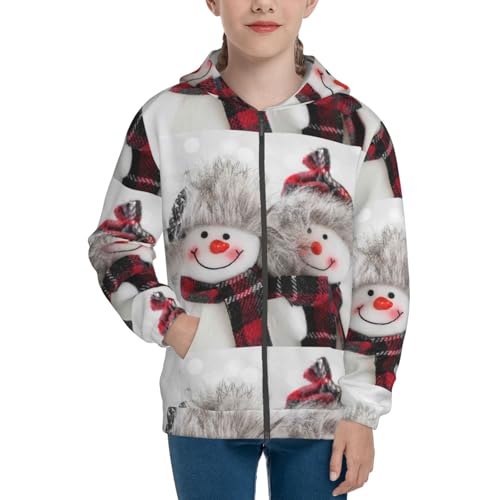 Christmas Snowman With Hat Kids Pullover Hoodies Boys Zip Up Sweatshirts Girls Athletic Clothes with Pocket3