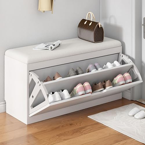 Banc à chaussures avec coussin et rangement caché pour entrée