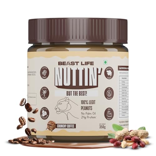 Image of BeastLife Crunchy Coffee Peanut Butter | 24.5 G Protein | 350 gm | 100% Peanuts, High Protein | Zero Palm Oil | Non‑GMO Nut Butter | Fitness-Friendly Spread | Zero Cholesterol