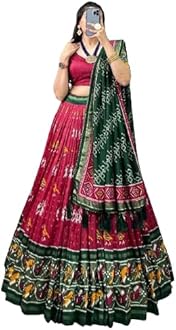 Womens' Wear Tussar Silk With Patola Printed Lehenga Choli Patola Print With Foil Work Chaniya Choli