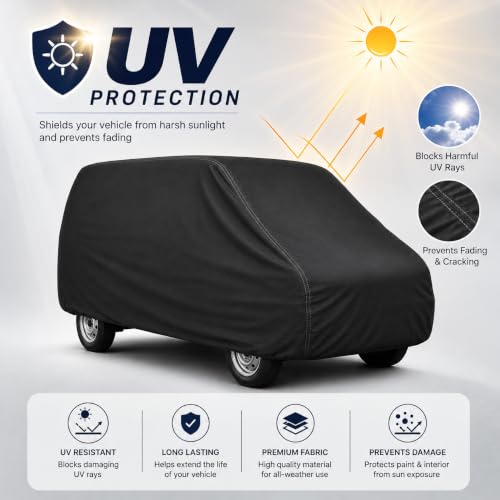 Image of Polyester Car Body Cover Compatible for Maruti Suzuki Eeco [2010-2025] All Variants | Water Resistant Heavy Stitched with Piping | All Weather Protection Cover - Black