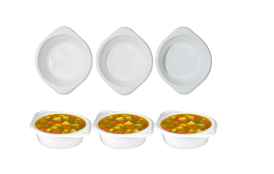 100 Stück Suppenterrinen, Suppenschalen, Suppenteller, Lebensmittelgeeignet, hitzebeständig & stapelbar - 500 ml weiß