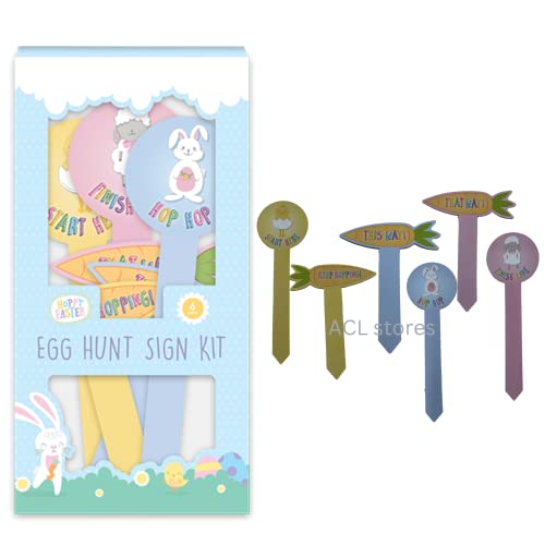 Kit di 6 cartelli per la caccia alle uova di Pasqua, per bambini, per esterni e interni, per la caccia alle uova di Pasqua, decorazioni per la caccia alle uova di Pasqua, con Hop Hop, traguardo Start