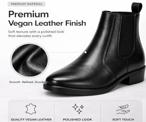 Image of Kraasa Men's Synthetic Leather Chelsea Boots - Slip-On Ankle Boots with Elastic Side Panels & Low Heel, Formal Casual Wear