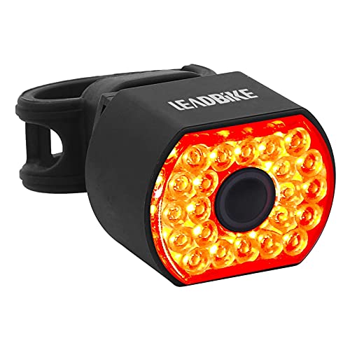 XOSS LEADBIKE LD09 Smart Bike Tail Light Rechargeable Ultra Bright , Bike Rear Light 6 Light Modes, 35 Hours Waterproof Smart Bicycle Brake Lights Fits on Any Road Bikes