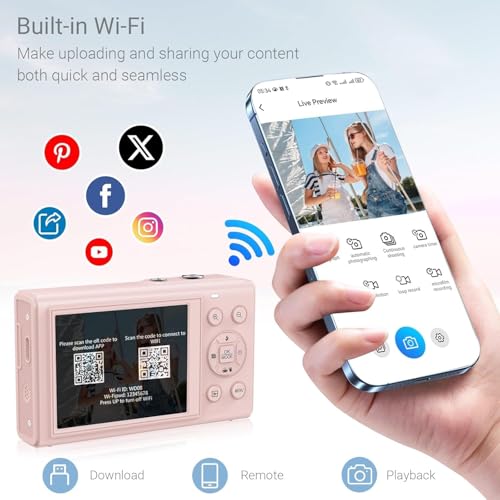 Image of Dual Screen 5K Digital Camera for Vlogging with Fill Light - 80MP, 16X Zoom, WiFi, YouTube /Blogging, Includes 32GB Card & 2 Batteries (CAM21)
