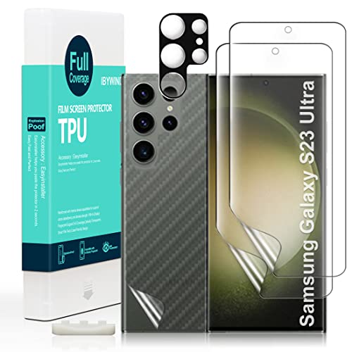 Ibywind Screen Protector For Samsung Galaxy S23 Ultra 5G(6.8 Inches),With 2Pcs Flexible Tpu Film,1Pc Camera Lens Protector,1Pc Backing Carbon Fiber Film [Fingerprint Reader,Easy To Install] #TOP19