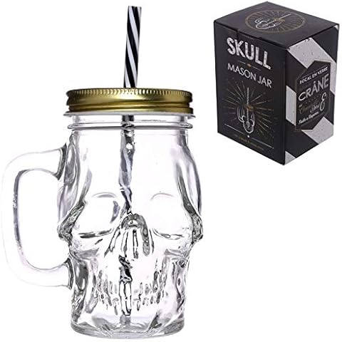 Puckator jar29 Vorratsglas Totenkopf mit Stroh und Deckel metallic transparent/schwarz/weiß/gold 11 x 9 x 14 cm Cover