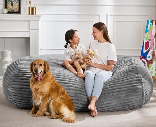 Image of Hobestluk 5FT Bean Bag Chairs Adult Bean Bag with Portable Handle Comfy Large Bean Bag Lounge Chair with Removable Cover for Living Room Bedroom (Stripe Grey, 5FT)