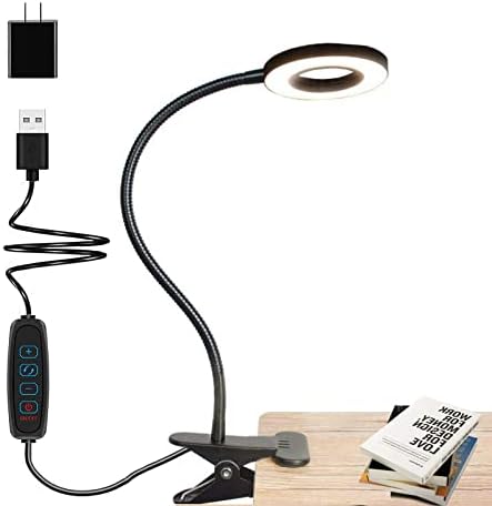 Desk Lamp Clip on Light, Desk Light 48 LED Lamp with 3 Lighting Modes, Dimmable 10 Brightness Levels, 360° Adjustable Gooseneck, Eye-Caring Small Lamp for Bed Headboard Reading（Included Adapter ）