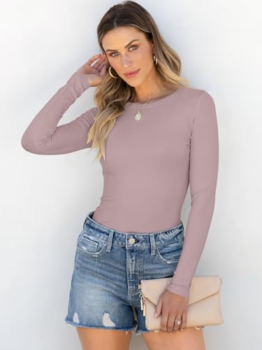 Image of ANRABESS Women Long Sleeve Shirts Rib Knit Slim Fit Tops Basic Tee Spring Outfits Casual T-Shirt Underscrubs Layer Clothes