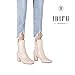 IDIFU Women's Ada Fashion Square Toe Ankle Boots Low Block Heel Short Boots Side Zipper Booties Shoes- Half Size Larger (8, Off White Pu)