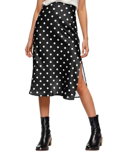 Image of Amy Babe Womens Satin Silk High Waist Slit Midi Skirt Long Skirts for Women