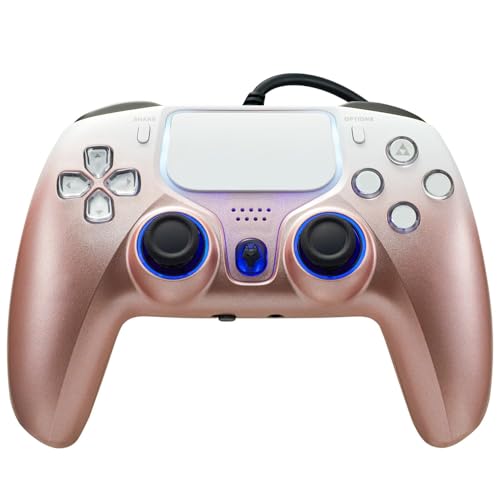 Image of NBCP Wired PS5 Controller, Turbo, Hall-Effect Triggers, Dual Vibration, 6-Axis Gyro, 10ft Cable -Gamepad Compatible with PS5 /PS4 /PC /Steam - Rose Gold Color