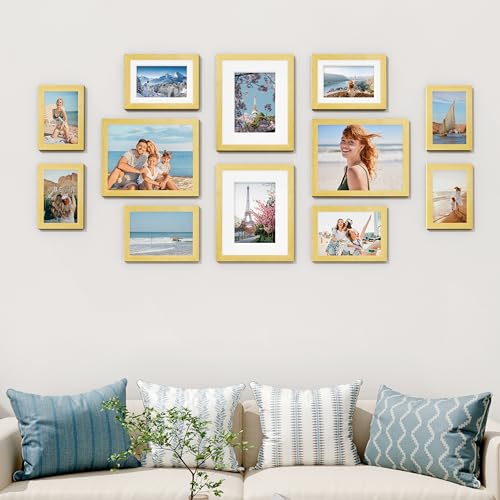 Image of Vittanly 12 Pack Picture Frames Collage Wall Decor for Mounting or Tabletop Display, Gallery Wall Frame Set for Family, Multi Sizes Including 4pcs 8x10, 4pcs 5x7, 4pcs 4x6, Gold