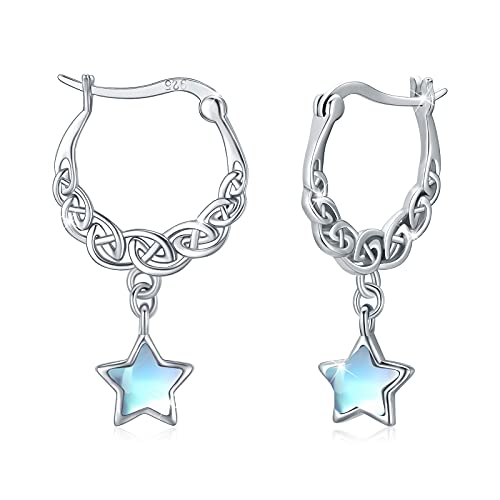 Pendientes de aro con nudo celta plata 925 pendientes de piedra de luna mujeres celta huggie hoop pendientes criollos estrella piedra de luna joyería Cover