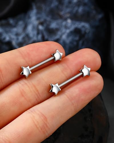 Jewseen 14G Dainty Star Nipple Rings Surgical Steel Nipple Piercing Jewelry Gold Nipple Ring Nipple Barbell Nipple Piercing Nipple Jewelry3