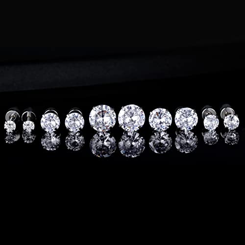 Titanium Screw Back Pack Of Earrings Cubic Zirconia Cz Studs For Women Men 20G Helix Piercing Post 316L Surgical Stainless Steel Hypoallergenic For Sensitive Ears Simulated Diamond Set #TOP5