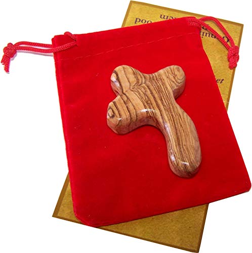 Holy Land Market Perfect Hand fit Olive Wood Cross - Carved Round and with Hand Shape (Small 2.6 In)