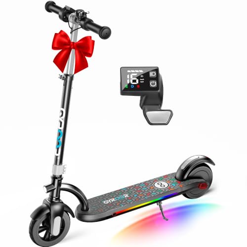 Gyroor H40 E Scooter Kinder 6 bis 12 Jahre 180W Doppelbremse LED,Silver