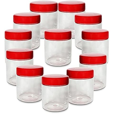 Plastic Storage Jar 250ml With Screw Top Lids Airtight Food Storage Containers BPA Free For Kitchen, Herb, Spices, Sweets Clear Canister pots (Pack of 12) Cover