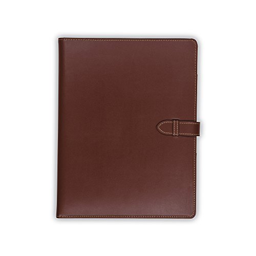 Image of Samsill Contrast Stitch Leather Padfolio and Business Portfolio for Men and Women, Resume /Document Organizer with Writing Pad and Strap Closure, Tan (71746)