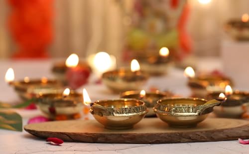 8-Piece Handmade Virgin Brass Kuber Oil Lamps for Pooja & Diwali