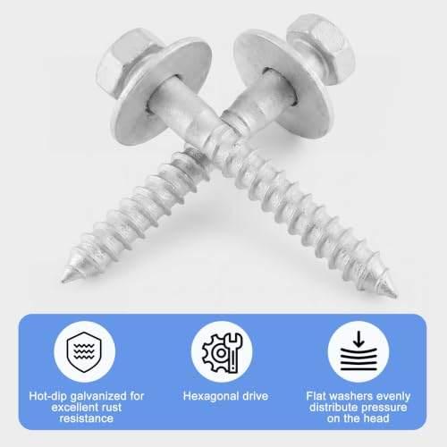 Image of Hicarer 25 Pcs 1 /2 inch X 3-1 /2 inch Hex Head Lag Screws Bolts with Washers Kit for Wood Hot Dip Galvanized Lag Bolts Heavy Duty Screws Kit