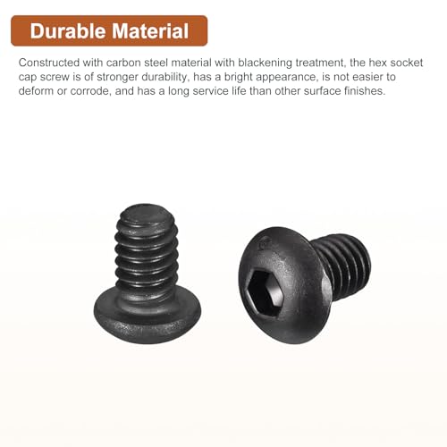 DTGN 1/4-20x3/8" Button Head Socket Cap Screws, 25Pack, Good for Machine, Carbon Steel Black Oxide - Image 3