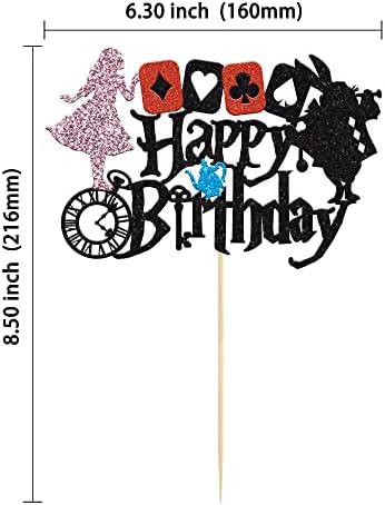 Gyufise 1Pc Glitter Happy Birthday Alice Cake Topper for Kids or Audlts Cartoon Bunny Rabbit Girls Alice in The Wonderland Theme Birthday Party Tea Party Easter Celebration Party Decoration Supplies