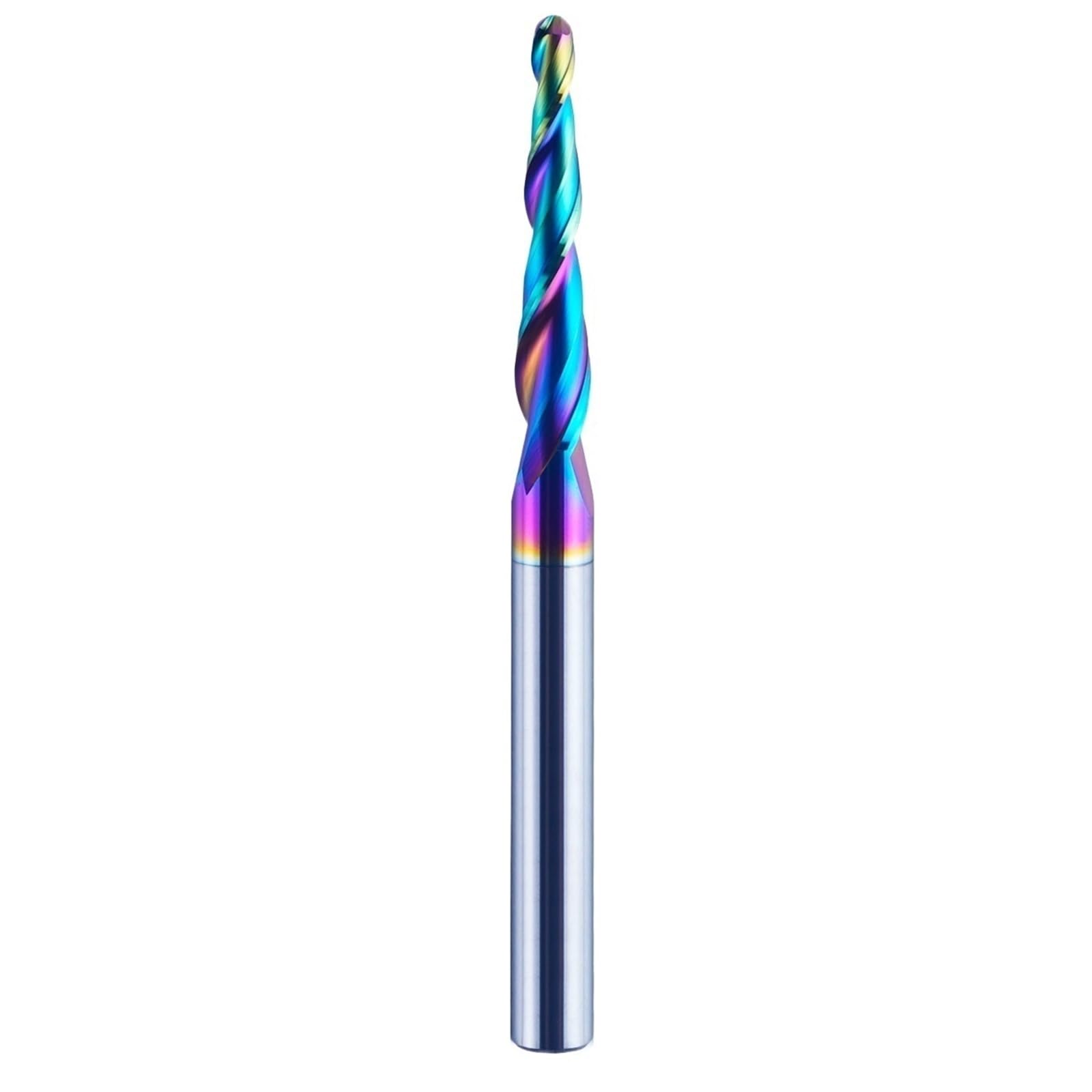 Fraise à bout sphérique conique en carbure, tige de 6 mm, 2 cannelures, revêtement DLC, fraise hélicoïdale, fraise CNC for sculpture sur bois et métal 3D, 1 pièce(R0.25-30.5-D6-DLC)