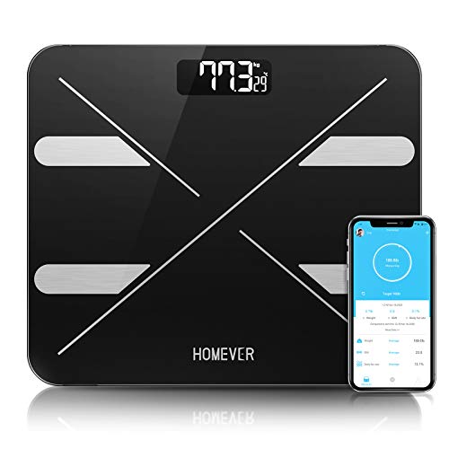 Báscula Grasa Corporal, Homever Basculas de Baño Digitales de 13 Funciones, Monitores de Composición Corporal por App, Medición de Alta Precisión el Peso Corporal, IMC,Grasa Visceral,180kg/400lbs