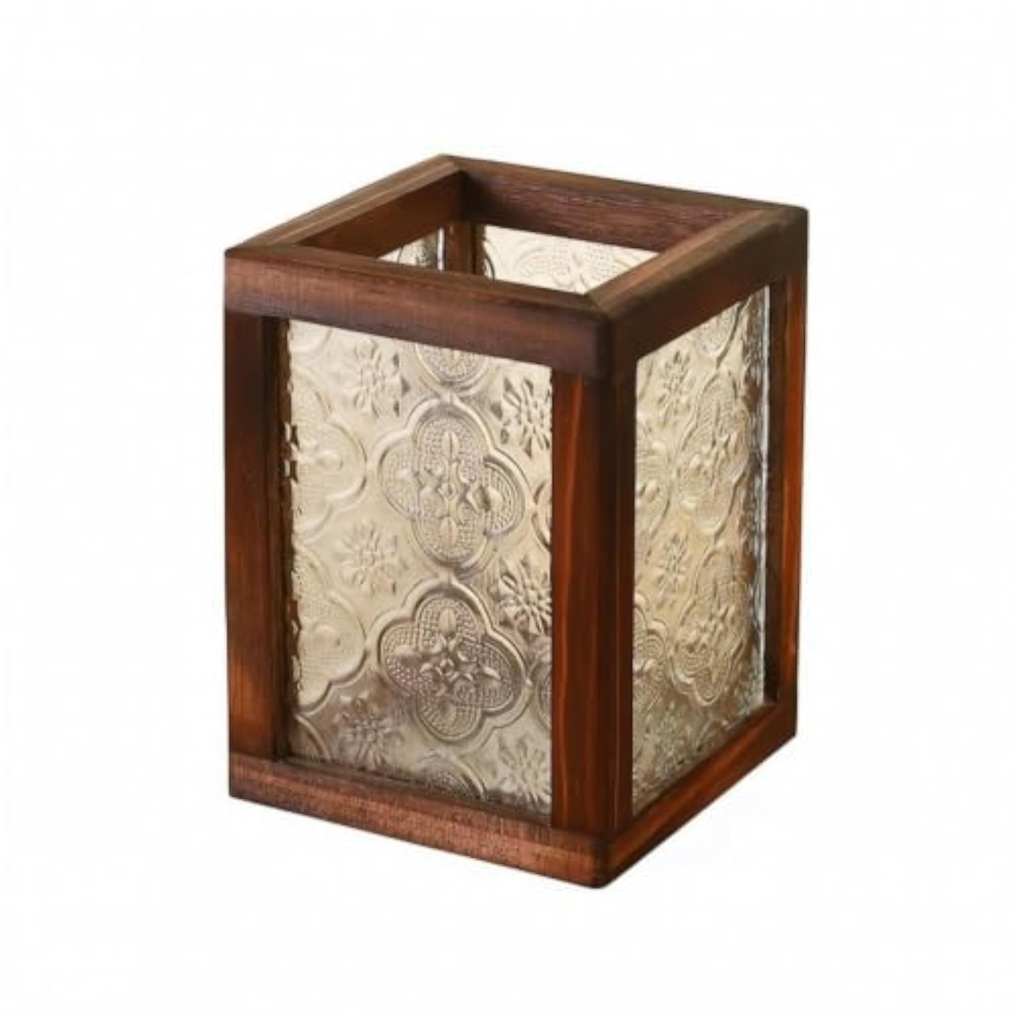 Rectangular Glass Side Storage Container with Wood Frame