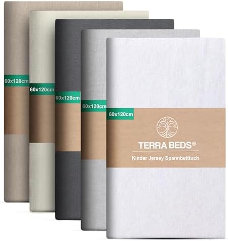 Terra Beds Jersey Spannbettlaken 60x120cm Baumwolle für Matratzen bis 15cm | OEKO-TEX zertifiziert, atmungsaktiver Jersey-Stretch, sanft & hautsympathisch, elastischer Rundumgummiz