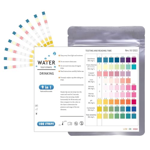 GMHLLES 100 Pcs Fish Tank Test Strips, 9-in-1 Ammonia Test Kit Aquarium, Water Testing Kits for Carbonate, pH & more, Testing Strips for Pools Pond