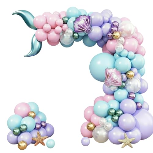 Mermaid Balloon Garland Arch Kit Under the Sea Party Decorations with Pastel Pink Blue Purple Gold Balloons Shell & Tail Foil Balloons Ocean Theme Birthday Baby Shower Dcor by Vellax