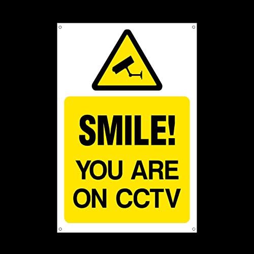 Smile you are on CCTV Plastic Sign with 4 Pre-Drilled Holes - Security, Camera, Closed Circuit TV, Warning Safety (MISC16)