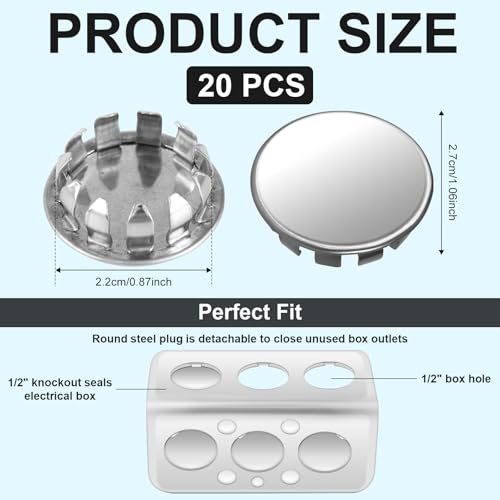 20stk Dichtung für Elektrokasten-Ausbrechöffnung, Elektrokasten-Ausbrechöffnung Schalttafel-Ausbrechstopfen Ausbrechdichtung für Leitungsrohr (1/2in) Verschluss Unbenutzter Steckdosen
